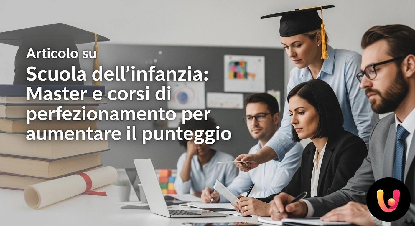 Master e corsi per aumentare il punteggio nella scuola dell'infanzia. Docente di scuola dell'infanzia durante un'attività didattica con un gruppo di bambini in un'aula moderna e luminosa.