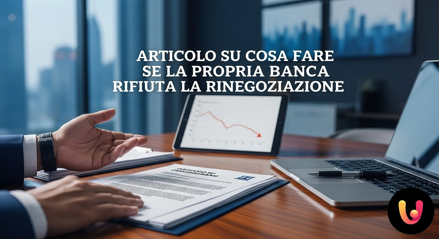 Rinegoziazione mutuo rifiutata: le soluzioni alternative Cliente dall'aria preoccupata esamina documenti di fronte a un funzionario di banca con atteggiamento risoluto e braccia cons