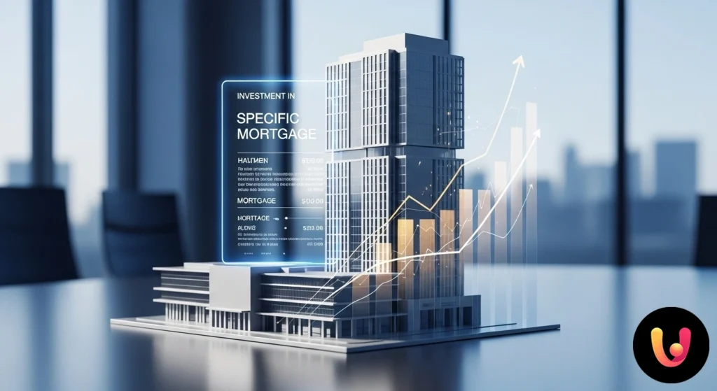 Investor reviewing the floor plan of a commercial building while signing documents for a specific mortgage.