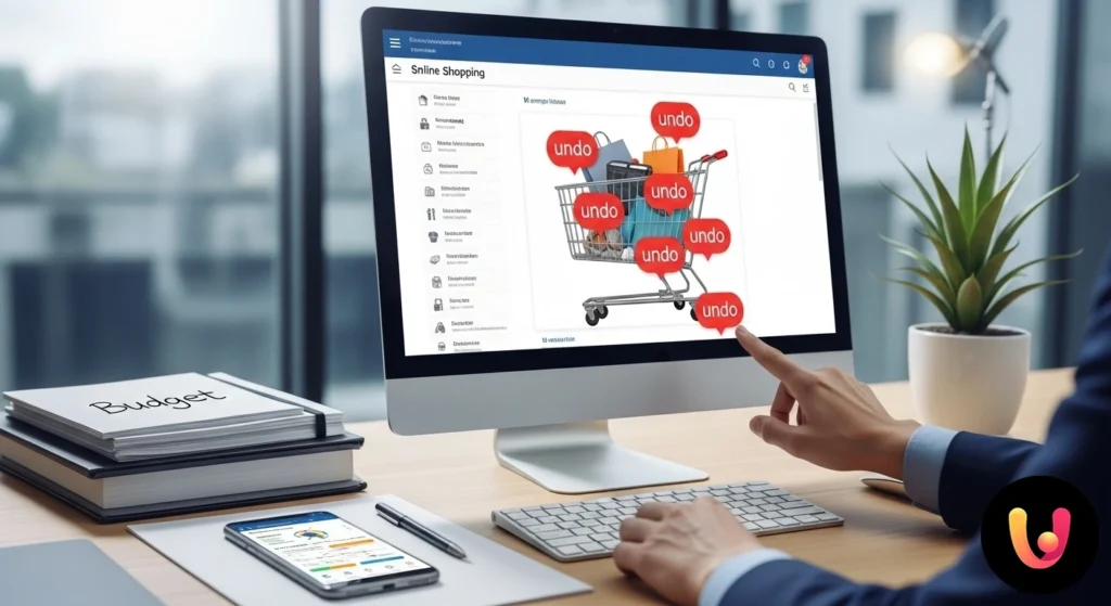Persona davanti a un laptop che confronta un prodotto online con una lista della spesa, simbolo di una decisione d'acquisto p