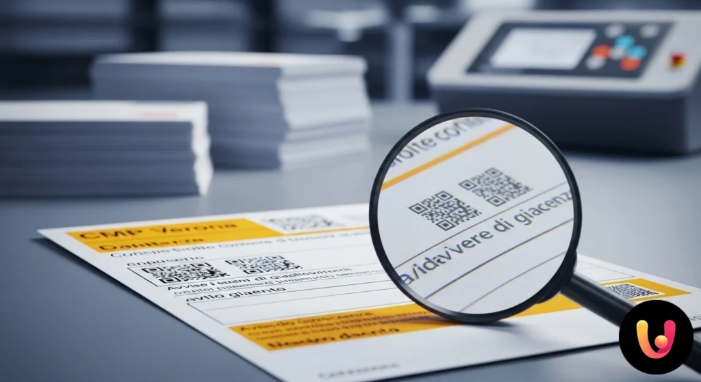 Codici Avviso Giacenza CMP Verona: La Guida Completa Primo piano di un avviso di giacenza postale con i codici a barre e numerici per il ritiro di una raccomandata.