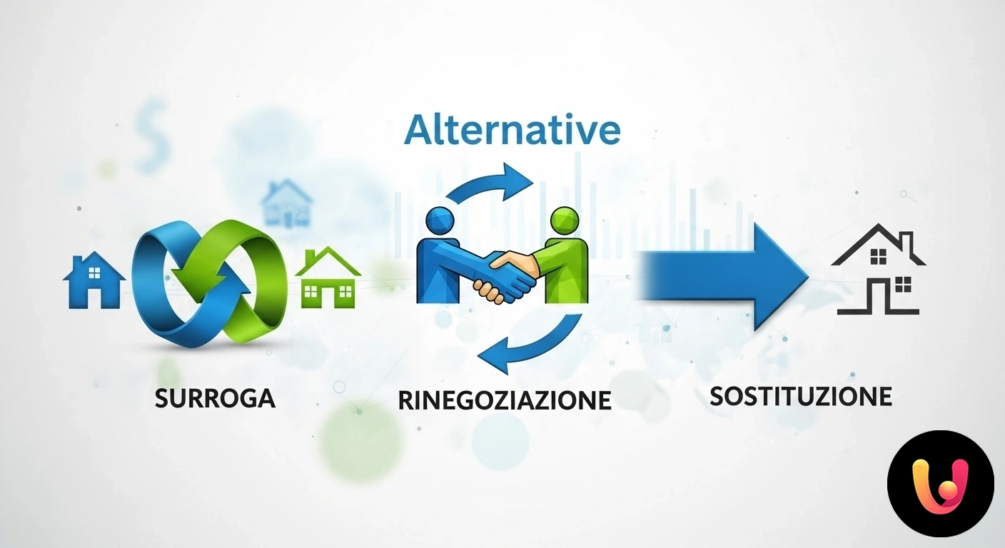 Guida alle alternative di mutuo: Scegli il percorso giusto per te Diagramma di flusso che illustra il percorso decisionale tra surroga, rinegoziazione e sostituzione di un mutuo.