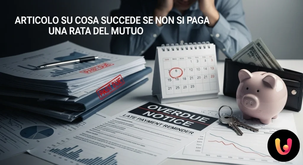 Person with a worried expression looking at a payment reminder letter with a mortgage contract in the foreground