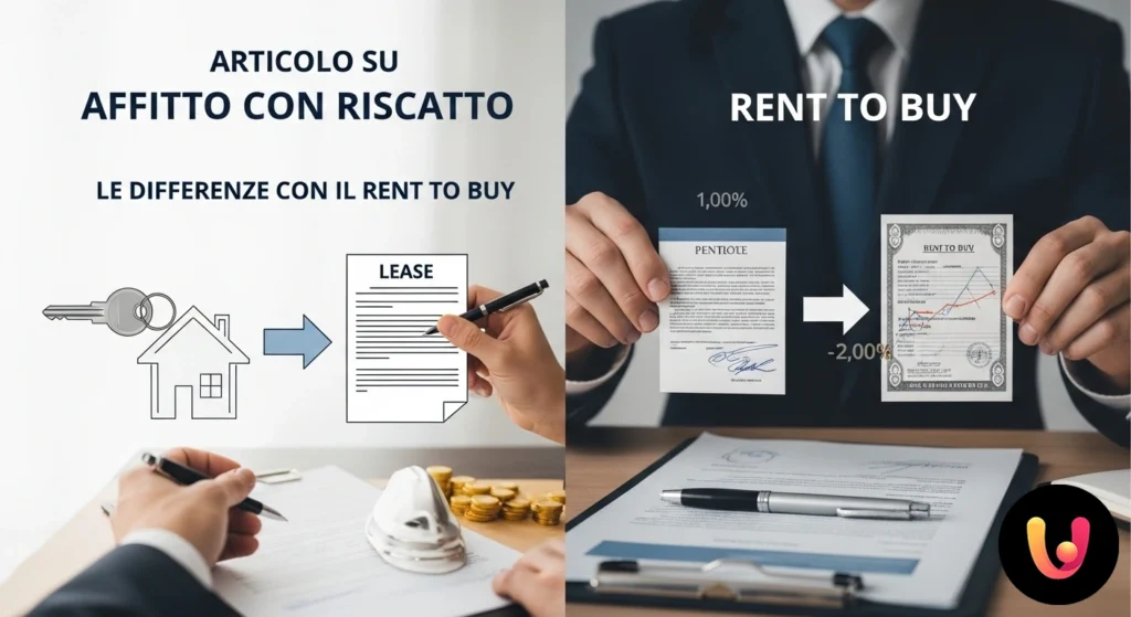 Due mani si scambiano le chiavi di una casa sopra un contratto aperto, illustrando la finalizzazione di un accordo immobiliar