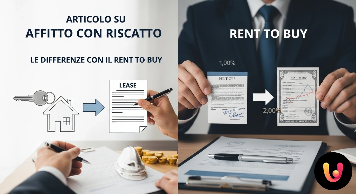 Affitto con Riscatto e Rent to Buy: Guida alle Differenze Due mani si scambiano le chiavi di una casa sopra un contratto aperto, illustrando la finalizzazione di un accordo immobiliar