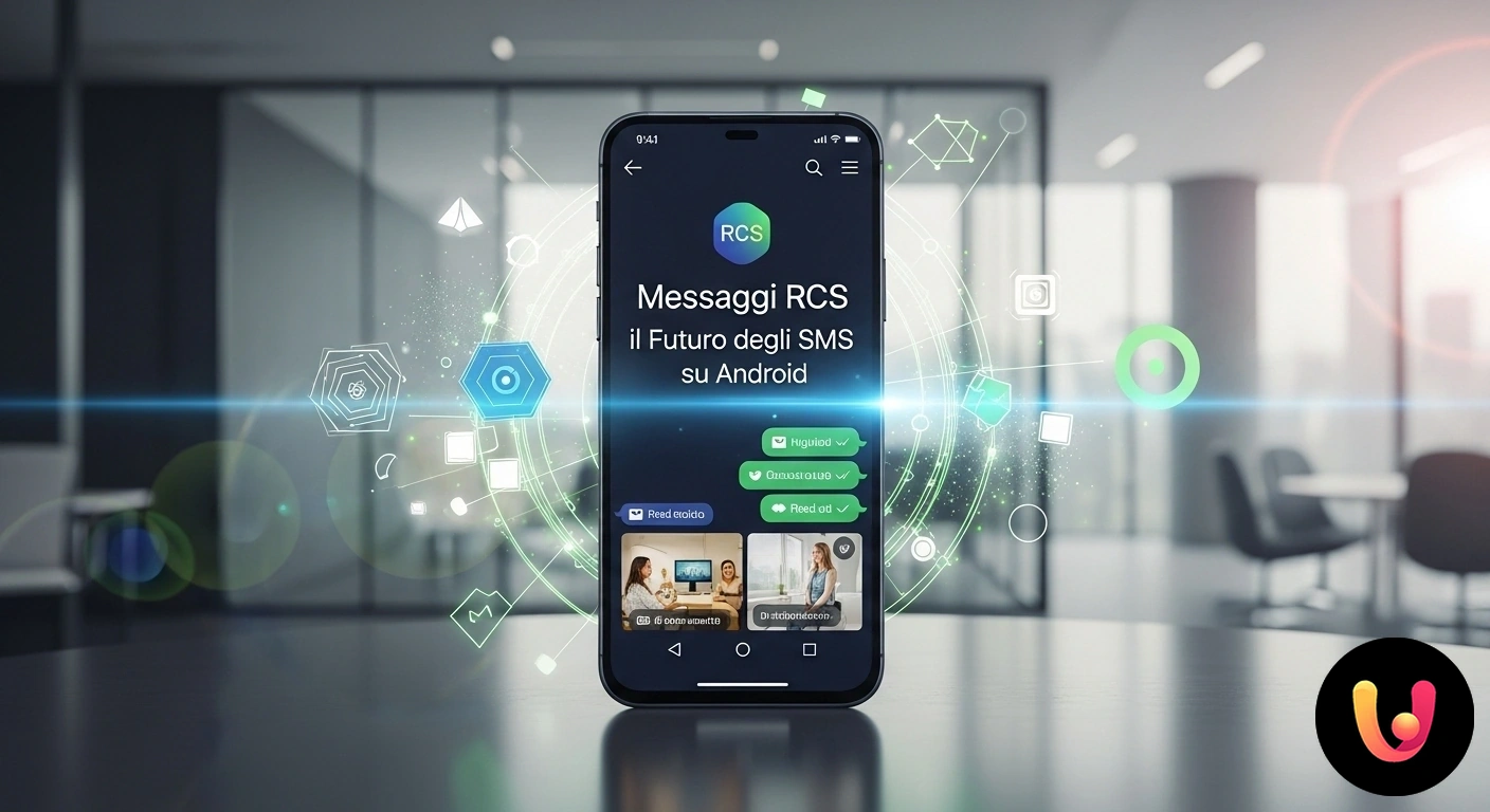 Messaggi RCS: il Futuro degli SMS per Smartphone Android. Smartphone con chat rcs che mostra conferme di lettura, indicatori di digitazione e condivisione di immagini in alta qualità.