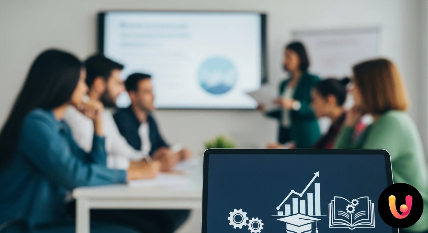 Master e corsi per docenti: come aumentare il punteggio in graduatoria Docente seduto alla scrivania esamina un attestato di master, con un computer portatile aperto e una pila di libri.