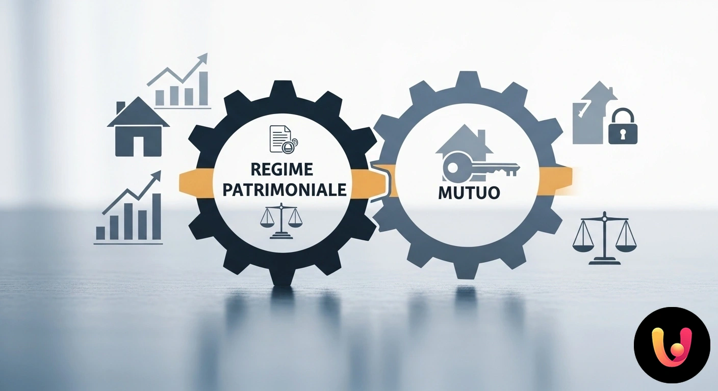 Regime Patrimoniale e Mutuo: la Scelta che Protegge il Tuo Acquisto Due fedi nuziali appoggiate su un contratto di mutuo, accanto alla chiave di una casa, a simboleggiare l'unione e l'acquisto.
