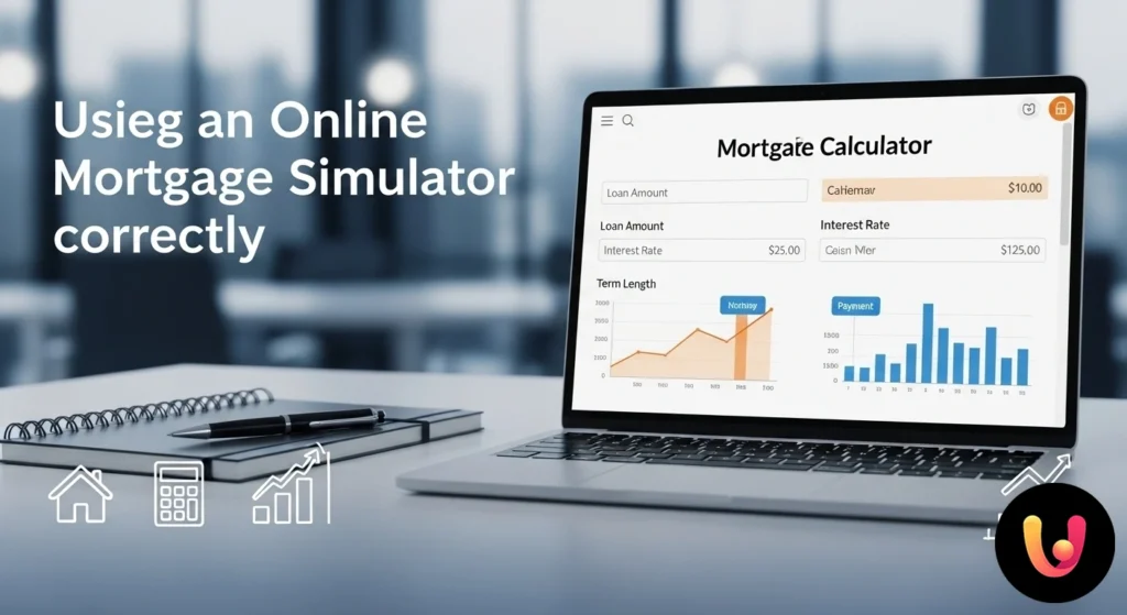 Online Mortgage Calculator: How to Use It Without Mistakes Interface of a mortgage calculator on a device screen, with fields for amount, rate, and term filled in.