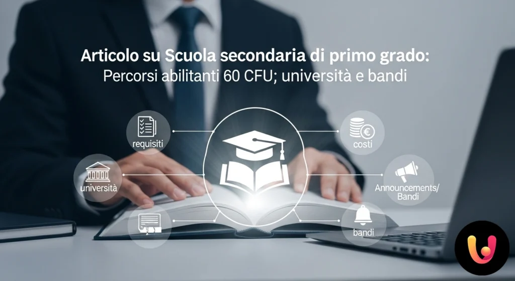 Aula universitaria con lavagna che mostra il titolo "percorsi abilitanti 60 cfu" a studenti attenti.
