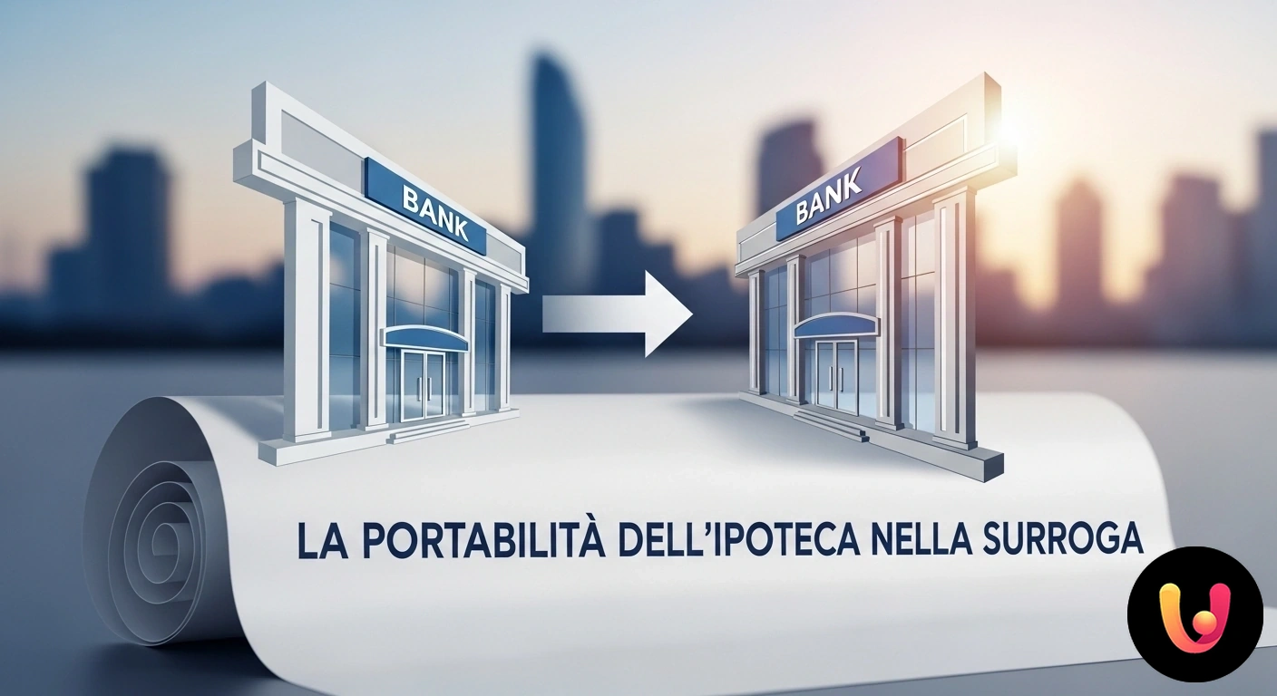 Portabilità Ipoteca e Surroga: Guida al Trasferimento del Mutuo Una persona consegna le chiavi di una casa a un'altra sopra un documento contrattuale che simboleggia il trasferimento del mu