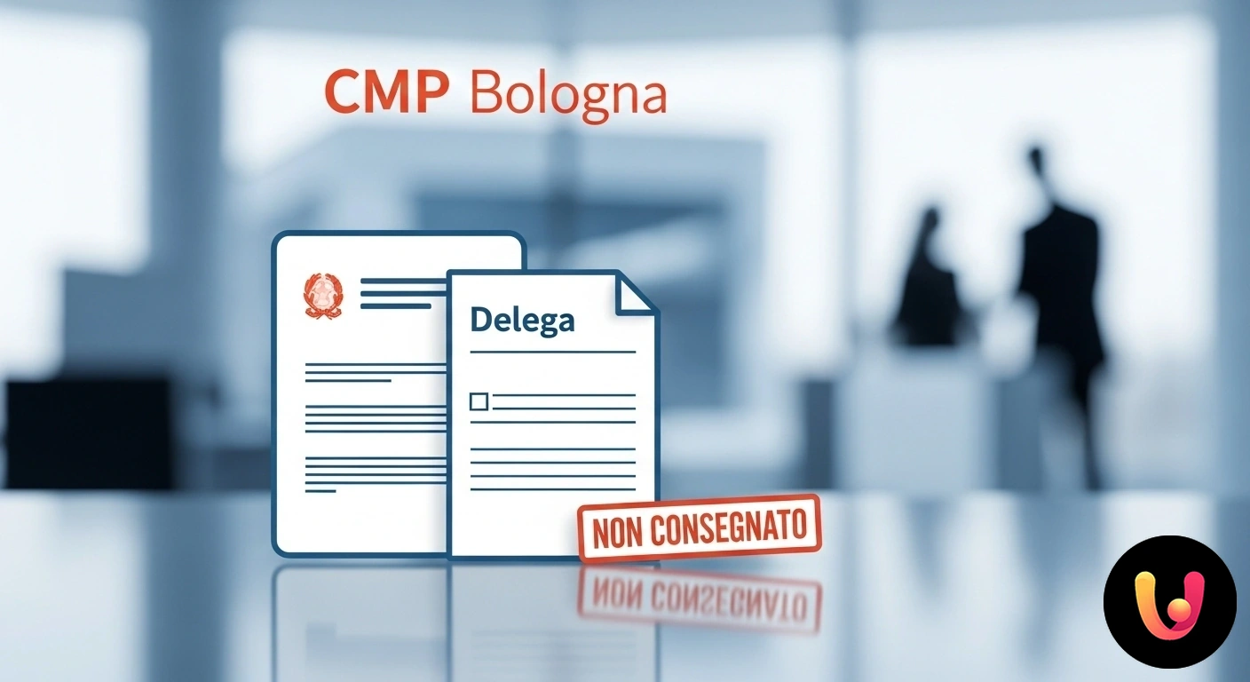 CMP Bologna: Guida a giacenza, ritiro e delega avviso Primo piano di un avviso di giacenza di poste italiane per una spedizione non consegnata, con campi da compilare.