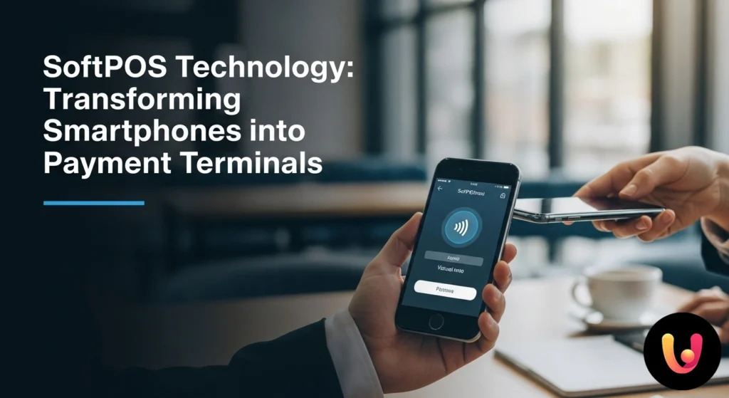 Primo piano di una transazione contactless con carta di credito su uno smartphone che funge da terminale di pagamento.