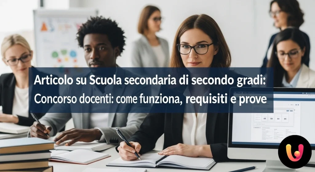 Concorso Docenti Secondaria: Guida a requisiti, prove e punteggio Candidati del concorso docenti in un'aula magna durante lo svolgimento della prova scritta.