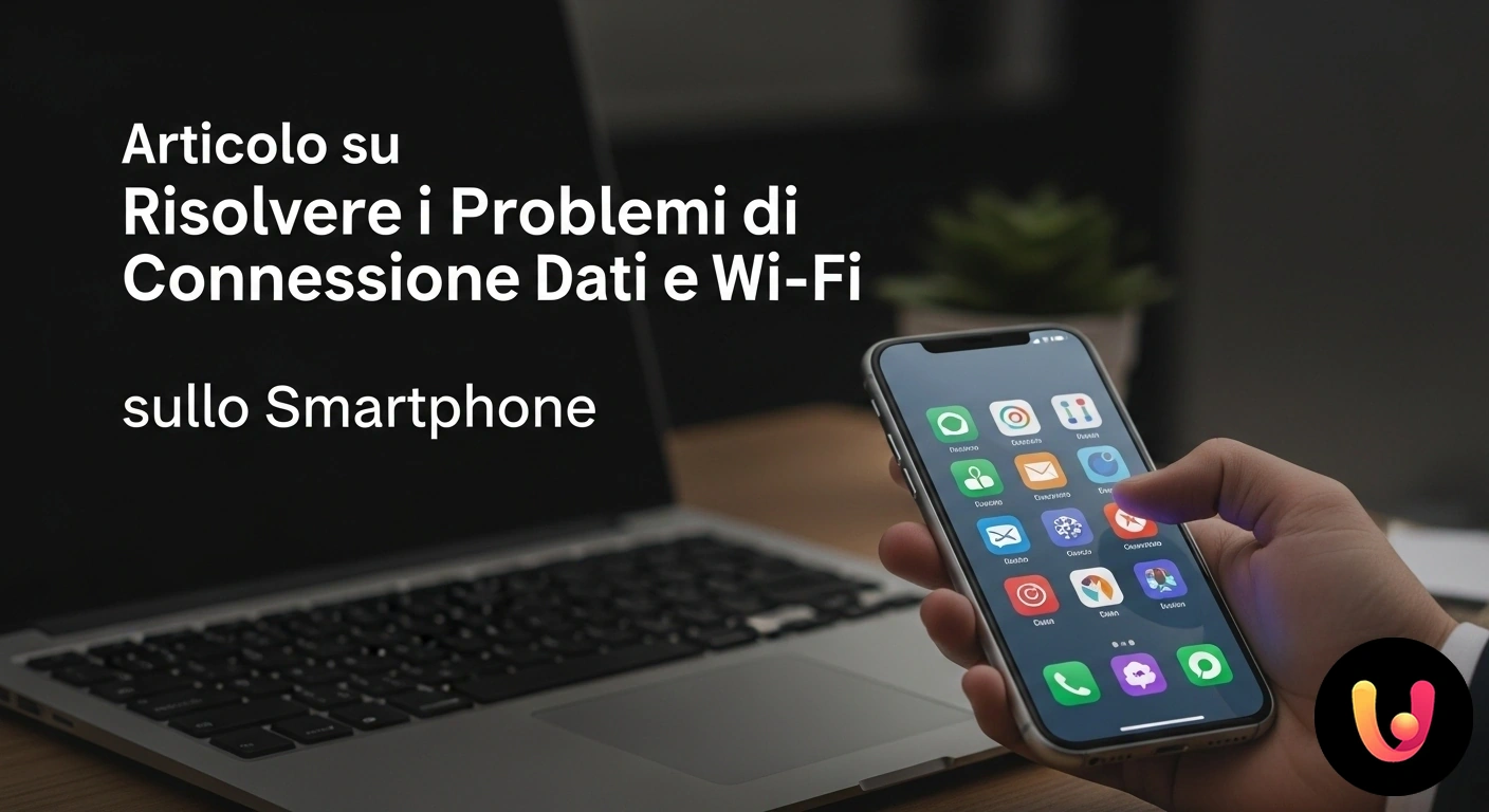 Soluzioni per Problemi di Connessione Dati e Wi-Fi sul Tuo Smartphone Schermo di smartphone che mostra simboli di errore sulle icone di connessione wi-fi e dati mobili nella barra di stato.