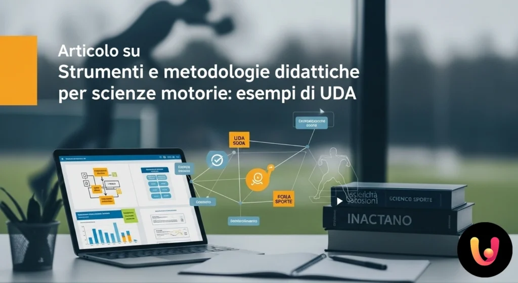 Docente di scienze motorie illustra un'unità di apprendimento (uda) a studenti attenti in una palestra attrezzata.