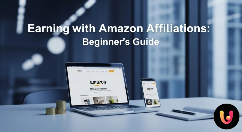 Persoană care analizează un grafic de creștere a câștigurilor din programul de afiliere Amazon pe un laptop.