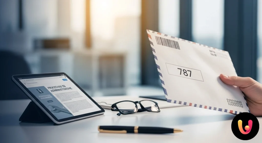 Primeiro plano de um aviso de tentativa de entrega de carta registada que mostra o código de identificação 787.