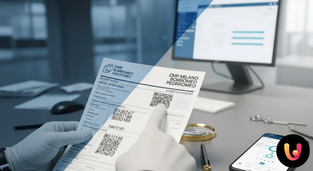 Codici giacenza: la guida per riconoscere il mittente Dettaglio di un avviso di giacenza postale con i codici identificativi per la tracciatura e il ritiro del pacco.