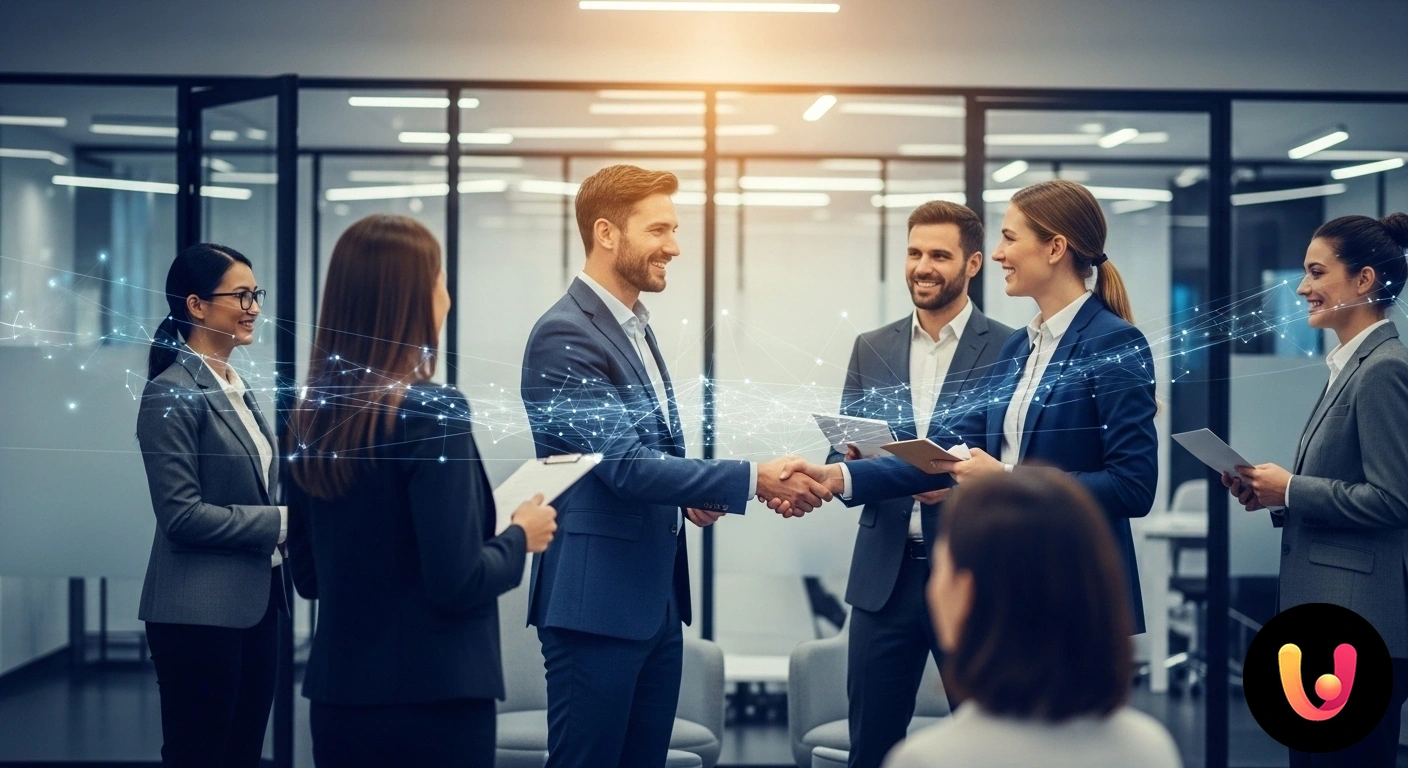 Sviluppa la tua rete di contatti professionali: consigli pratici. Gruppo eterogeneo di professionisti che conversano e si scambiano contatti durante un evento di networking formale.