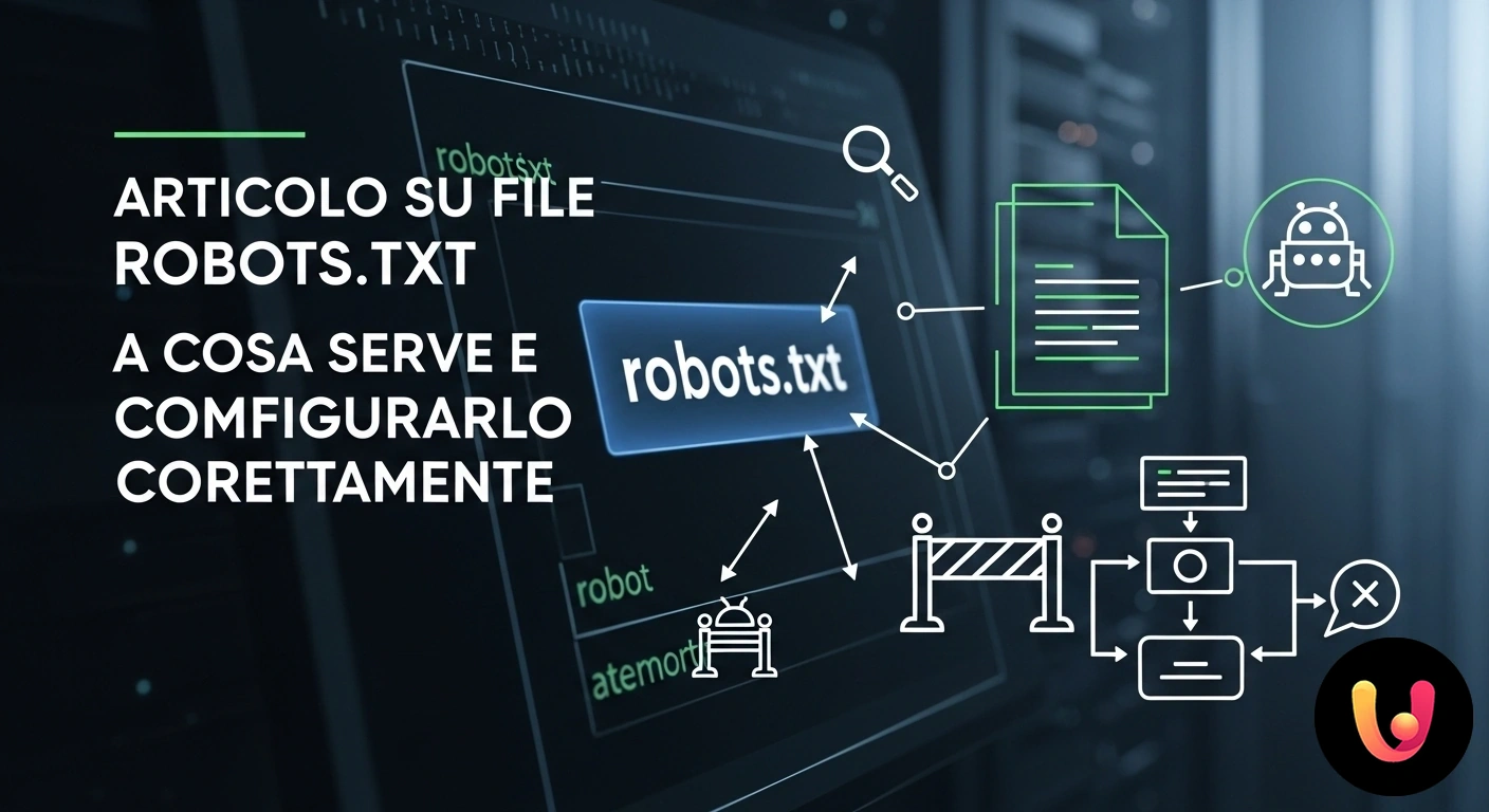 Guida alla configurazione del file robots.txt per la SEO Un robot che analizza un file di testo contenente le direttive 'user-agent' e 'disallow'.