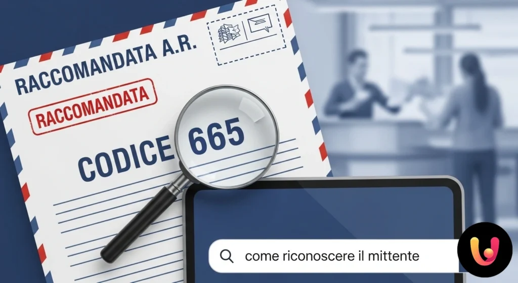 Aviso de recogida de una carta certificada con el código numérico 665 destacado en primer plano.