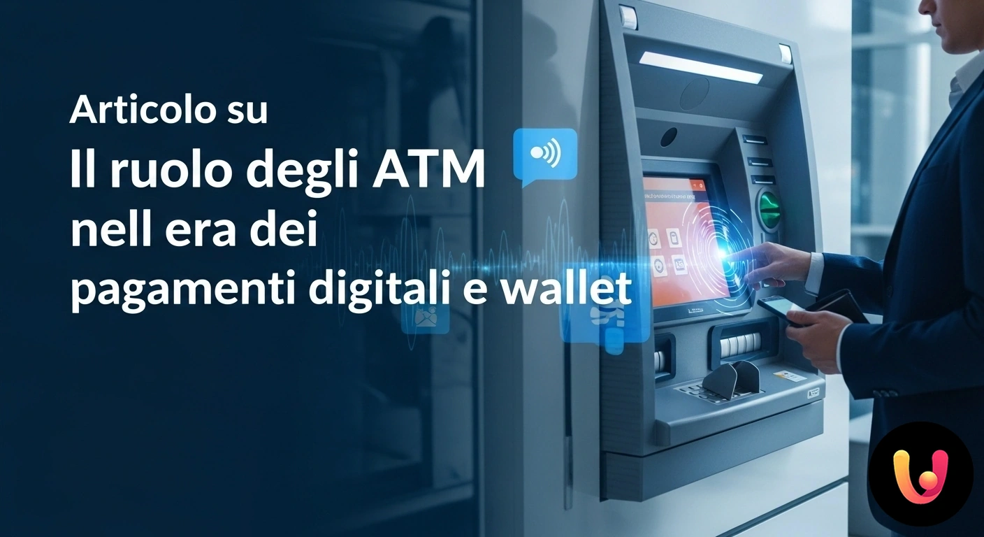 L'evoluzione degli ATM: prelievi cardless con wallet digitali e smartphone. Persona che avvicina uno smartphone al lettore nfc di uno sportello atm per autorizzare un prelievo di contanti senza carta.