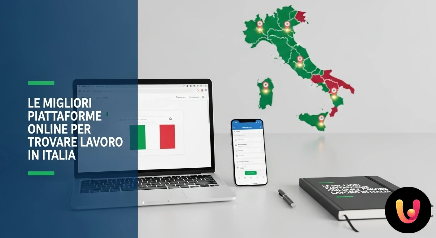 Guida alle migliori piattaforme per trovare lavoro online in Italia. Una persona utilizza un computer portatile per consultare una lista di offerte di lavoro su un portale online.