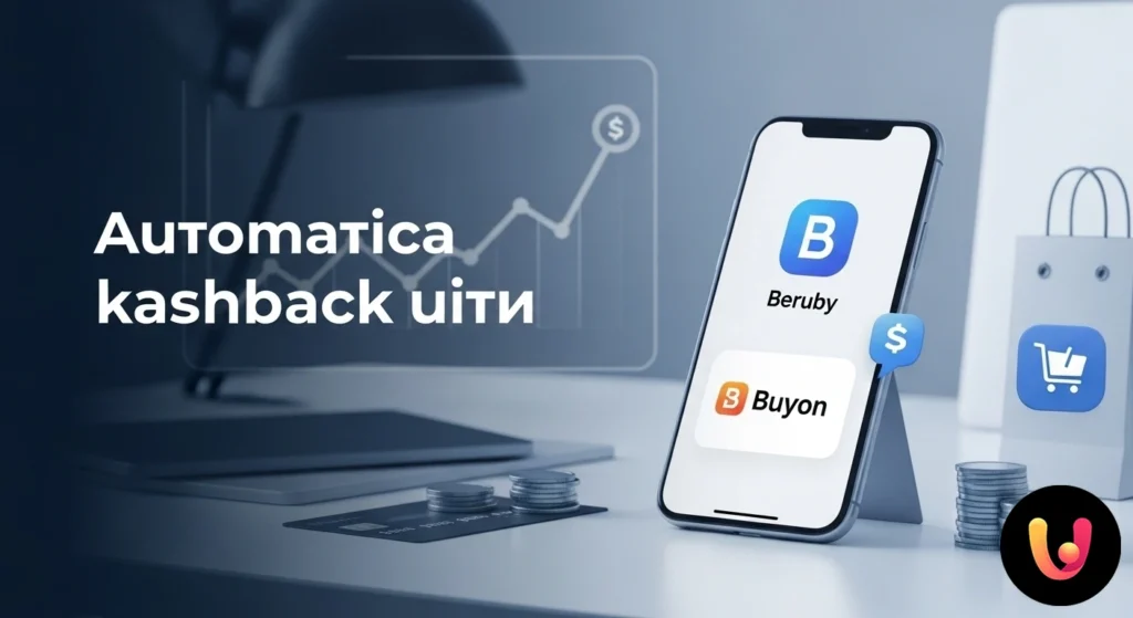 Smartphone che mostra loghi di negozi online con frecce indicanti il trasferimento di monete verso un salvadanaio digitale.