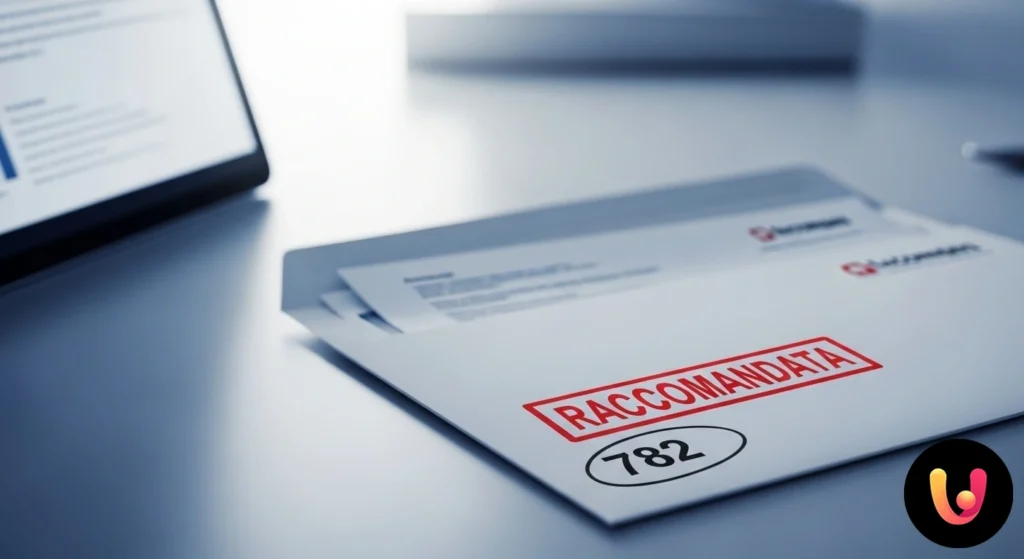 Prim-plan al unui aviz de sosire pentru o scrisoare recomandată care arată codul de identificare 782.