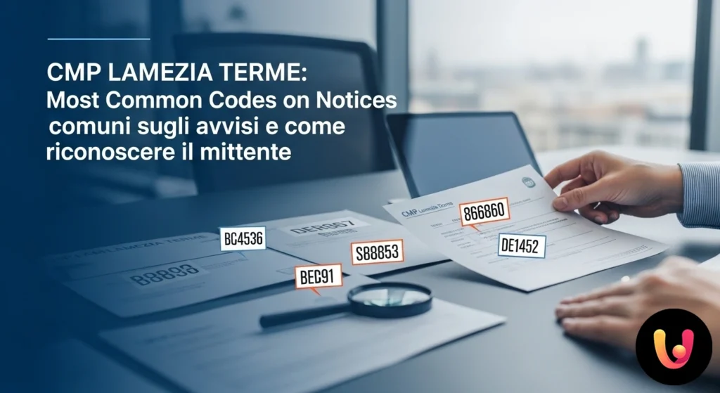 Mão a segurar um aviso de entrega branco com destaque para os códigos numéricos e o remetente cmp lamezia terme.