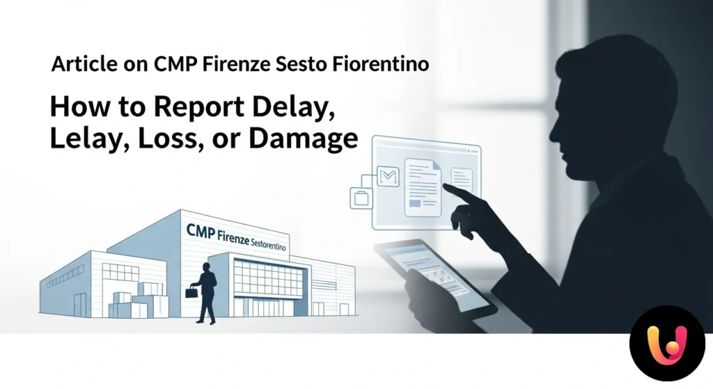 Operatore postale che esamina un pacco danneggiato all'interno di un centro di smistamento.