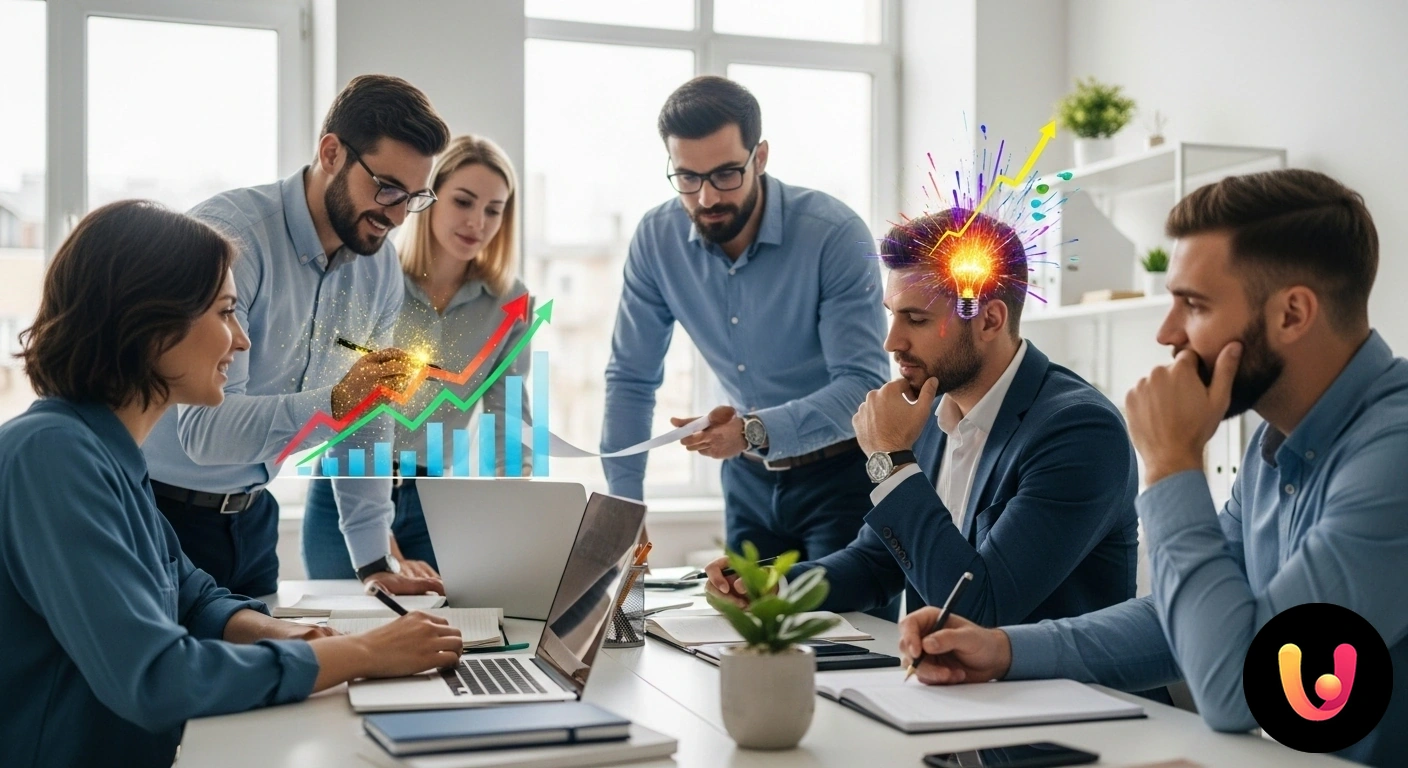Motivazione Lavorativa: Come Evitare il Burnout e Prosperare. Persona che lavora con espressione positiva e concentrata alla scrivania in un ufficio moderno e luminoso con piante.