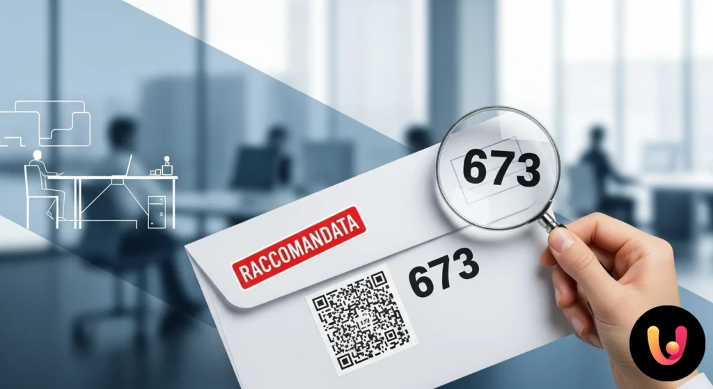 Avis de passage d'une lettre recommand&eacute;e avec au premier plan le code-barres et le num&eacute;ro d'identification 673.