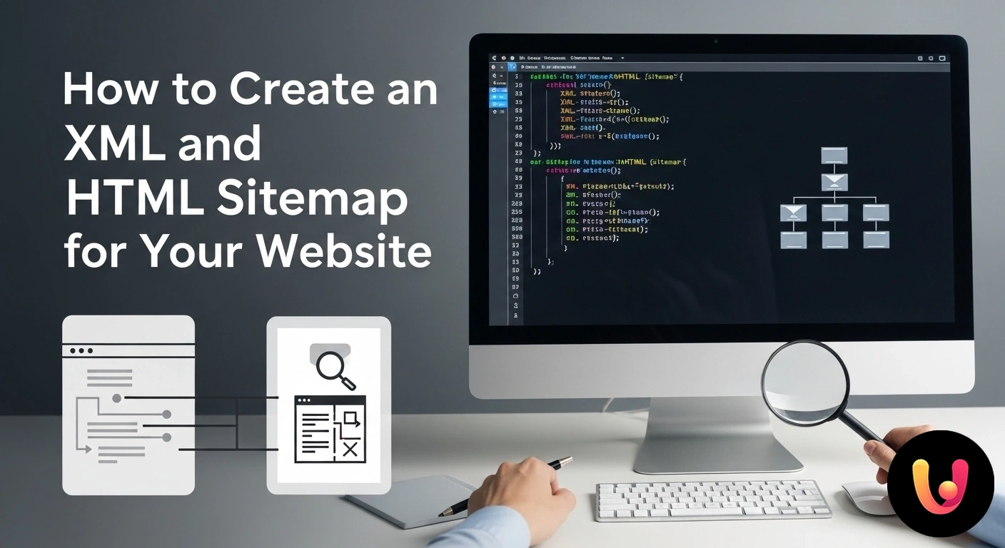 Sitemap XML e HTML: La Mappa per Ottimizzare il Tuo Sito Web Diagramma che illustra la struttura gerarchica di un sito web, con pagine collegate per rappresentare una sitemap xml e html.