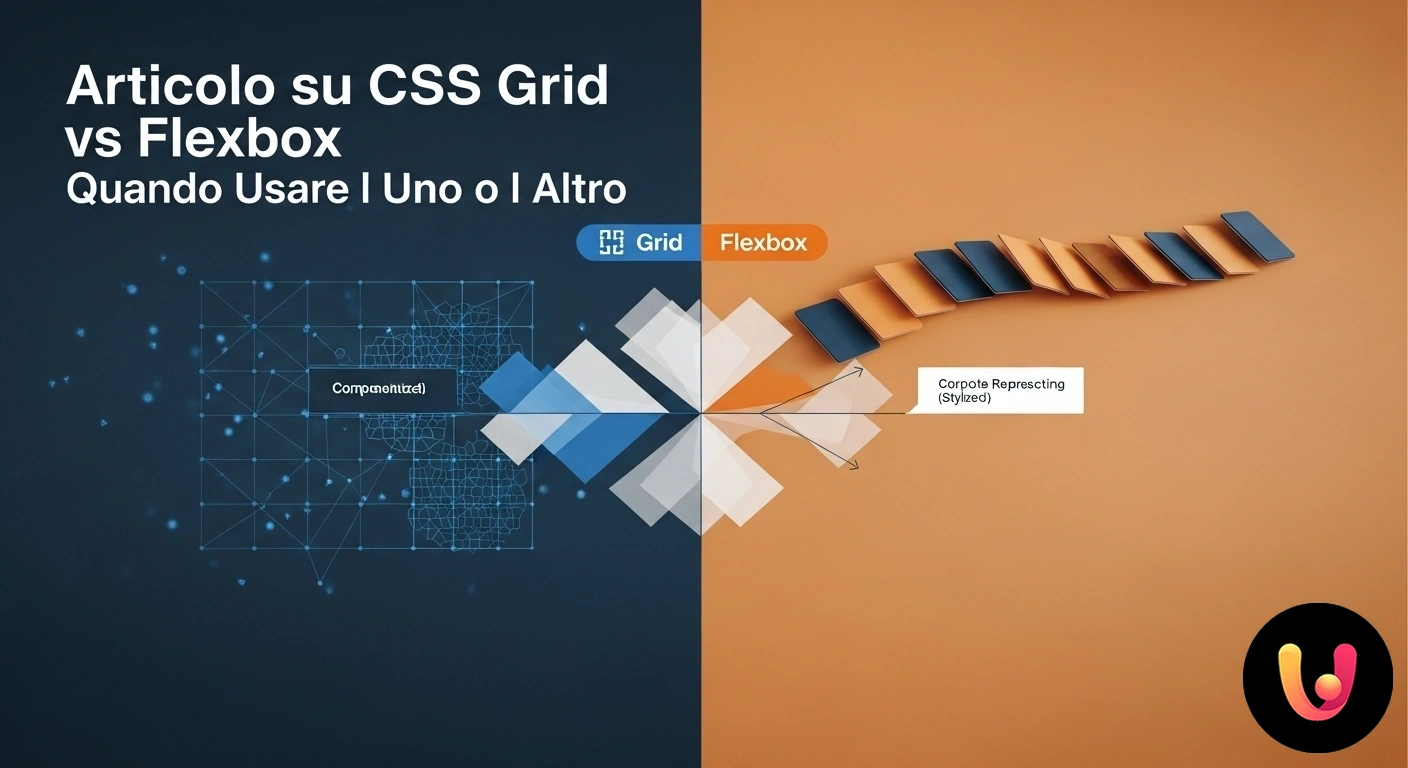 CSS Grid vs Flexbox: Guida alla scelta del layout corretto per il tuo progetto. Confronto visivo tra il layout monodimensionale di flexbox e la griglia bidimensionale di css grid.