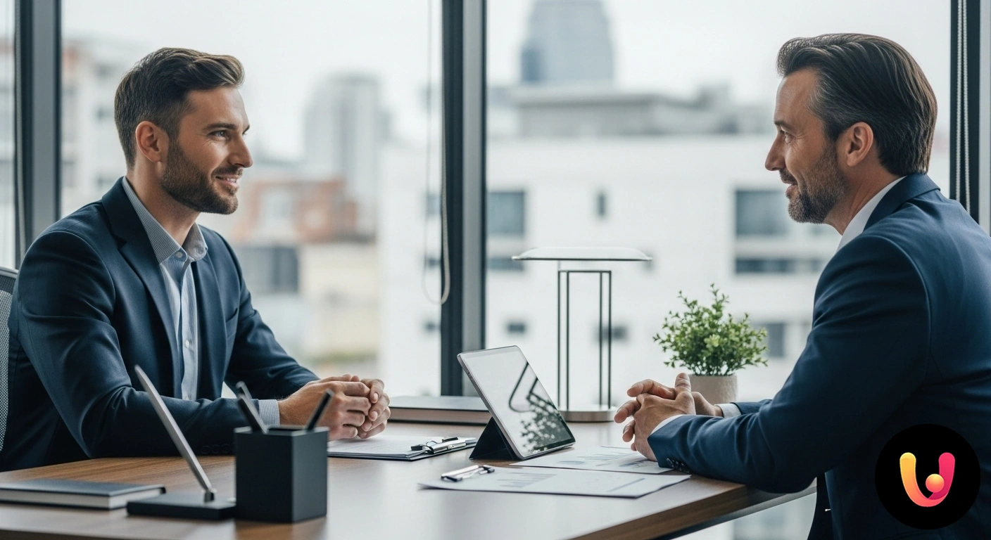 Come negoziare un aumento di stipendio: la guida completa Professionista espone con sicurezza i propri risultati a un manager durante una valutazione delle performance in ufficio.