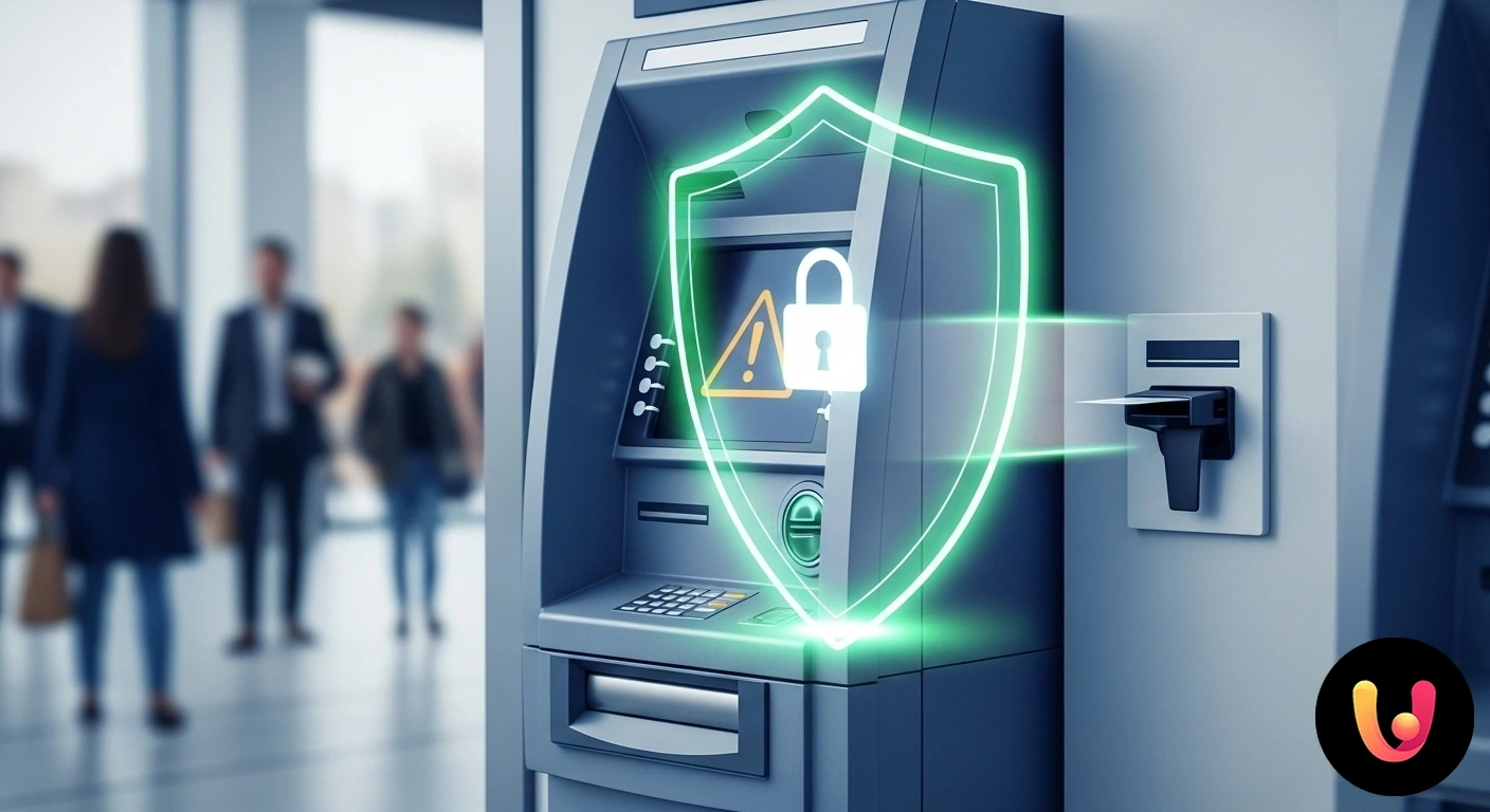 Sicurezza ATM: Come riconoscere e difendersi dalle truffe più comuni allo sportello. Mano di una persona che inserisce una carta in uno sportello atm manomesso con un dispositivo skimmer per il furto dei dati.