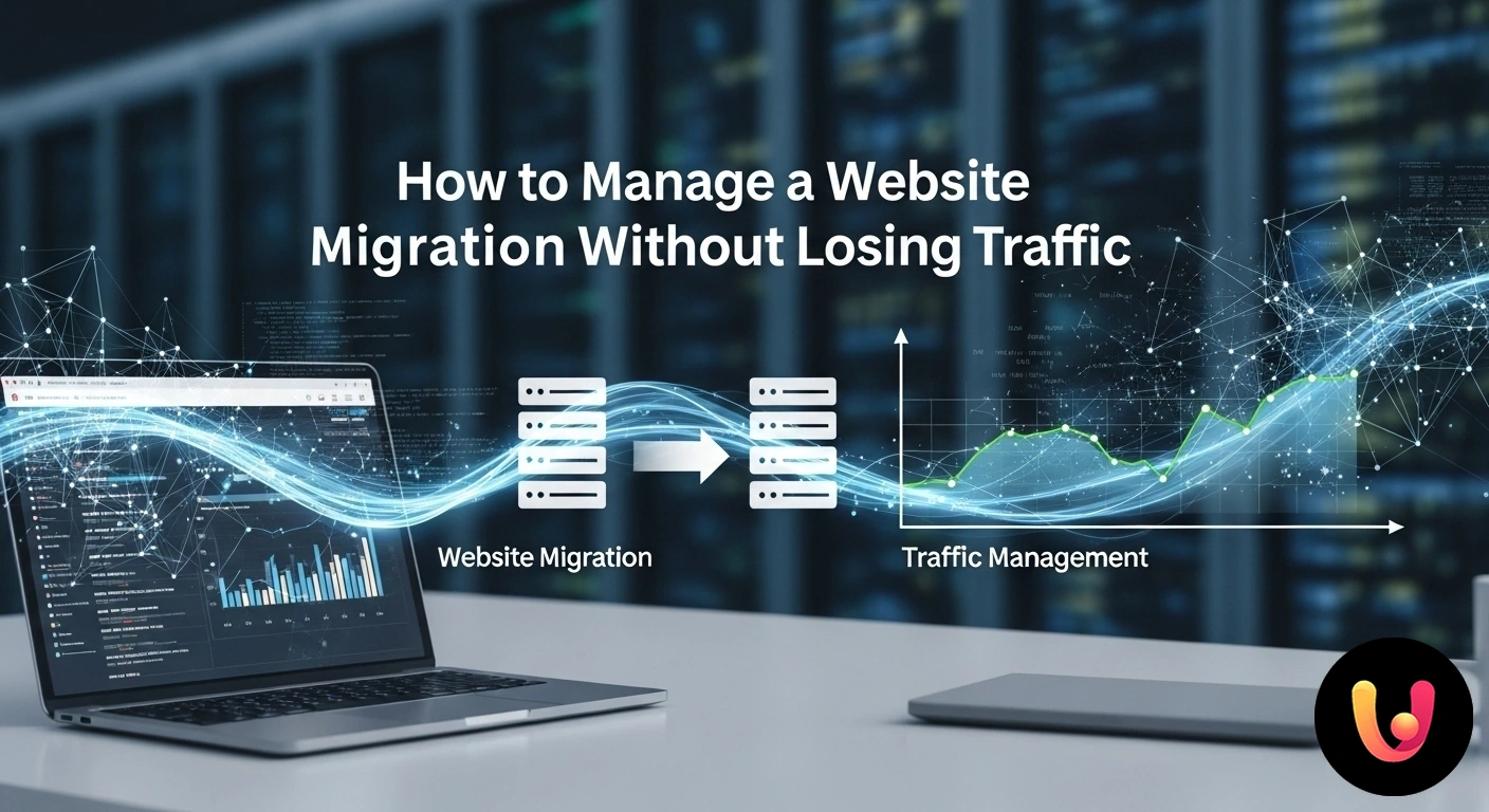 Guida completa alla migrazione di un sito web senza perdere traffico SEO. Diagramma del processo di migrazione di un sito web da una struttura a a una struttura b, con frecce che indicano un flusso c