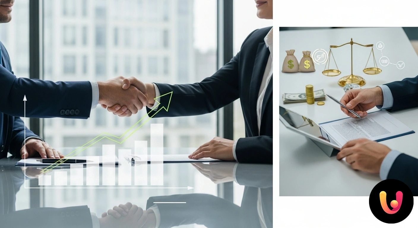 Guida completa alla negoziazione di stipendio e benefit Due professionisti si stringono la mano in un ufficio moderno, siglando un accordo dopo una negoziazione lavorativa.