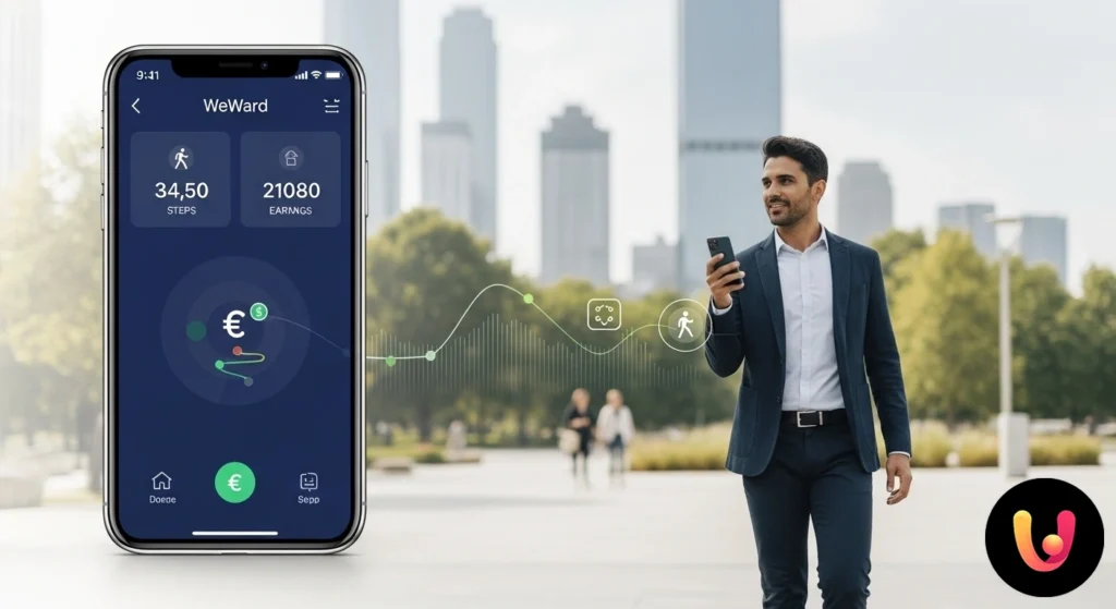 WeWard: Get Paid to Walk? The Complete 2025 Review Smartphone showing the WeWard application interface, highlighting the step counter and accumulated rewards.
