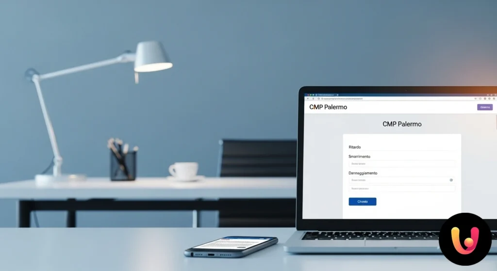 Nahaufnahme von Händen, die ein Online-Beschwerdeformular für ein beschädigtes oder verlorenes Postpaket ausfüllen.