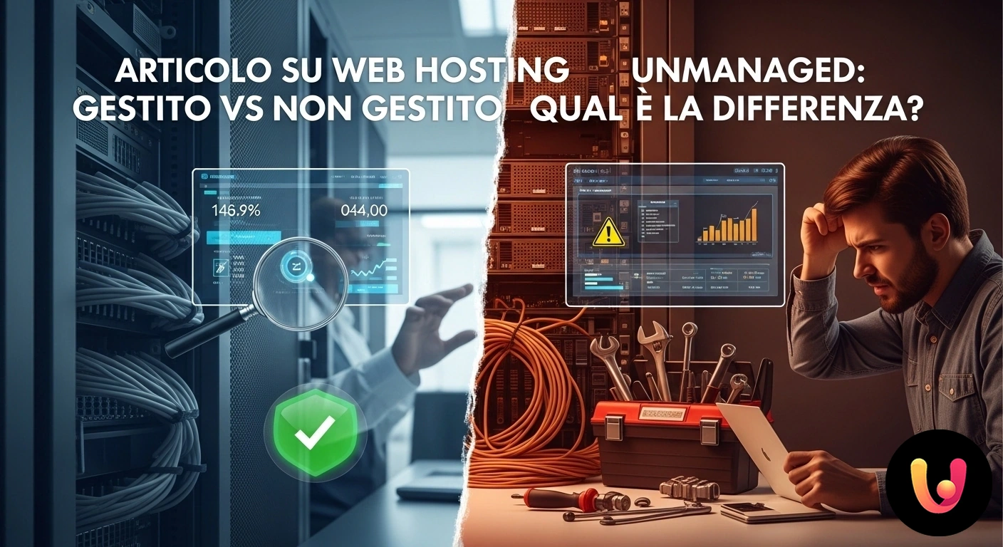 Hosting Gestito vs Non Gestito: Guida alla scelta del servizio perfetto per il tuo sito. Diagramma che illustra le differenze di responsabilità tra un server di hosting gestito e uno non gestito.
