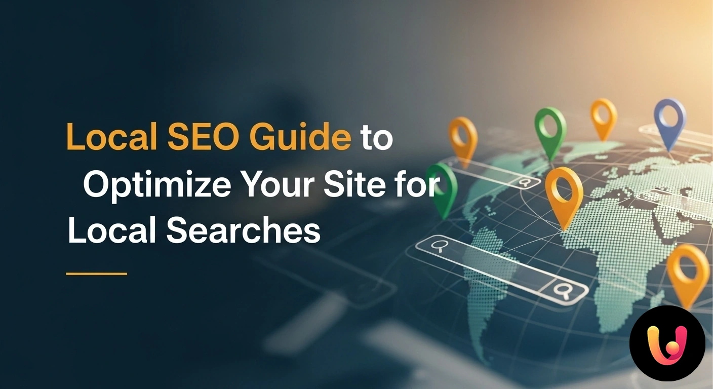 Guida alla Local SEO: Ottimizza il tuo sito per le ricerche locali e attira più clienti. Lente d'ingrandimento che analizza una mappa cittadina evidenziando pin di localizzazione di attività commerciali.