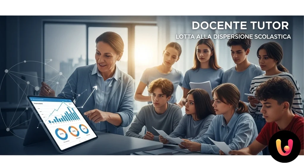 Docente tutor in colloquio individuale con uno studente per offrire supporto personalizzato e orientamento scolastico.