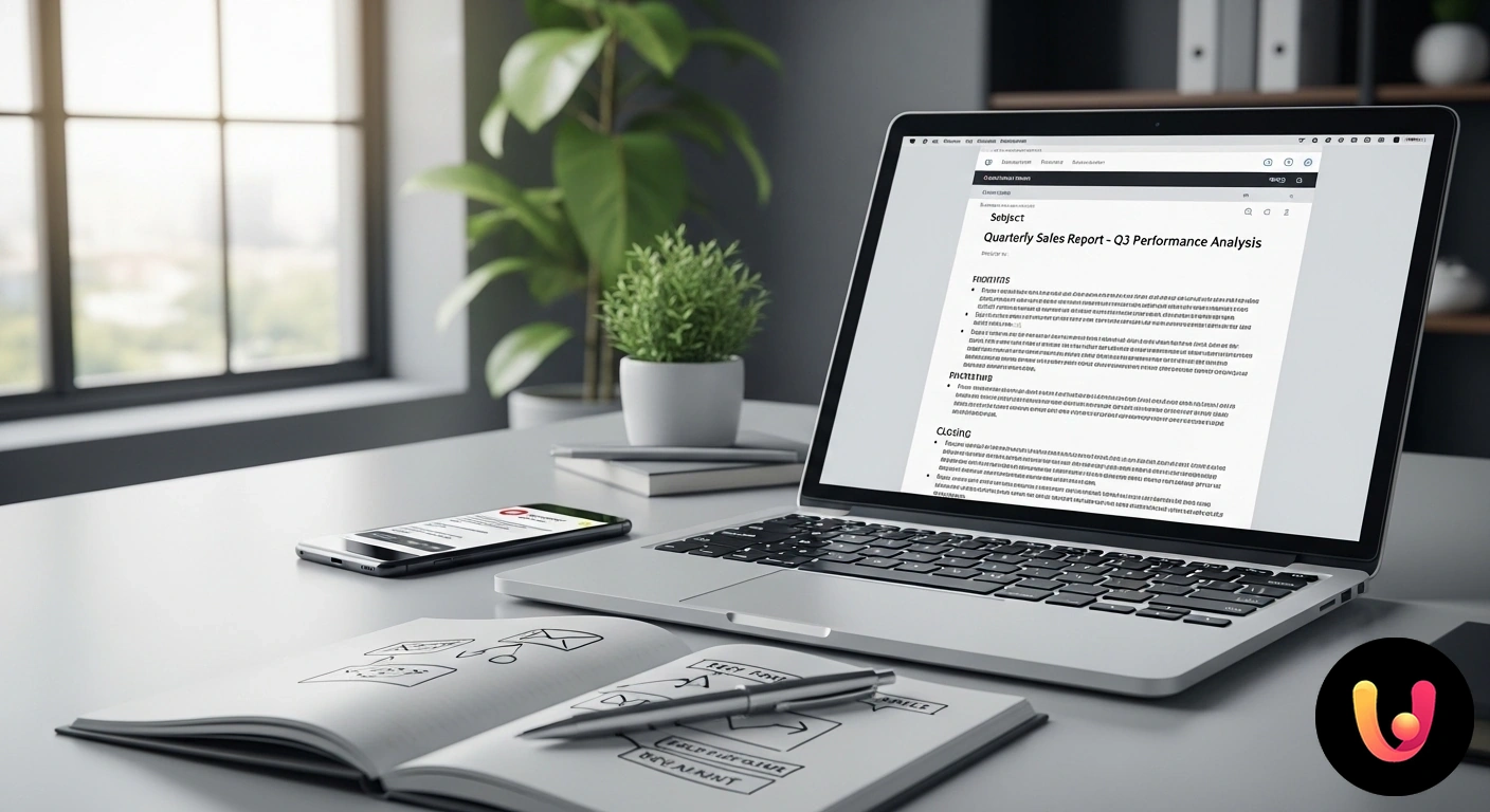 Impara a scrivere email professionali efficaci e di successo. Professionista al computer portatile intento a scrivere una comunicazione di lavoro formale e ben strutturata.