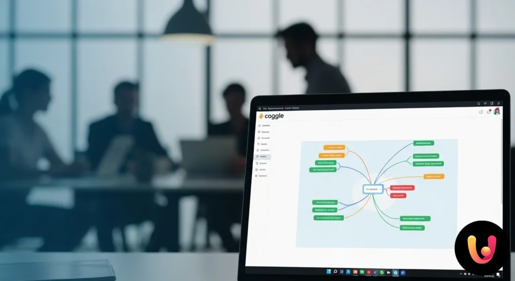 Coggle: Ghid pentru Hărți Mentale Colaborative Online Interfața instrumentului Coggle care arată o hartă mentală cu un nod central și ramificații colorate care conectează diverse idei