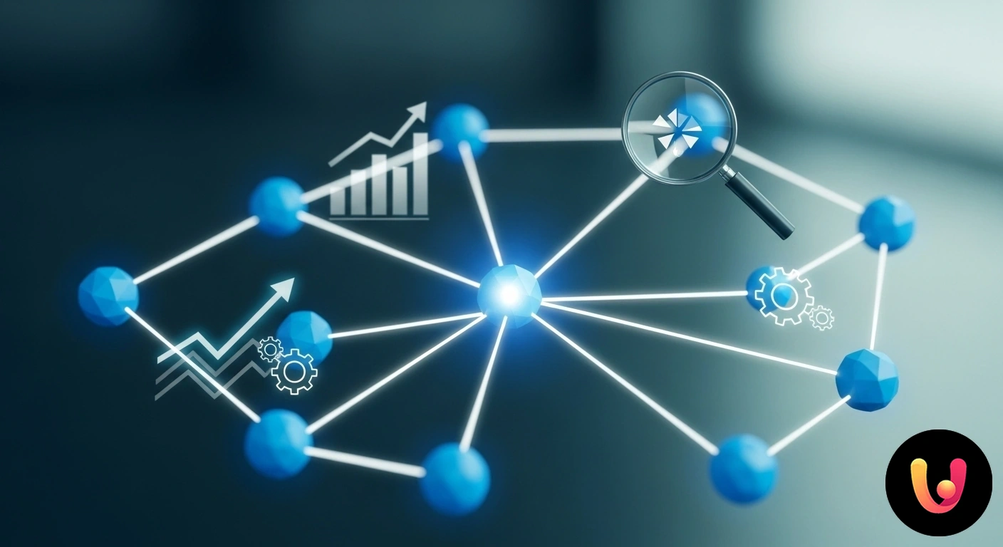 Ottimizza la tua SEO con una strategia di link interni efficace. Schema della struttura gerarchica di un sito web con linee che illustrano il flusso dei link interni tra le pagine.
