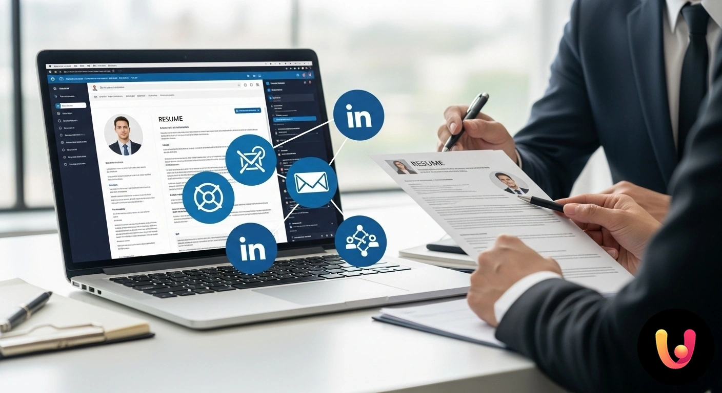Ottimizza il tuo Profilo LinkedIn | Guida per la Ricerca di Lavoro Persona che aggiorna la sezione principale del proprio profilo professionale su linkedin da un computer portatile.