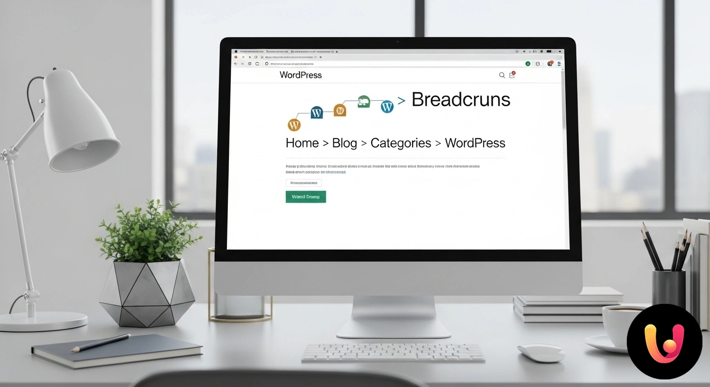 Implementare i breadcrumbs su WordPress per migliorare la navigazione e la SEO. Percorso di navigazione con breadcrumb che mostra la struttura gerarchica di un sito: home > categoria > titolo pagina.